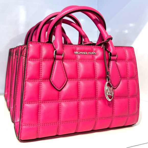 Michael Kors Small Quilted Sheila CZ Satchel Bag Vegan Material Dragonfruit Pink - Picture 1 of 6